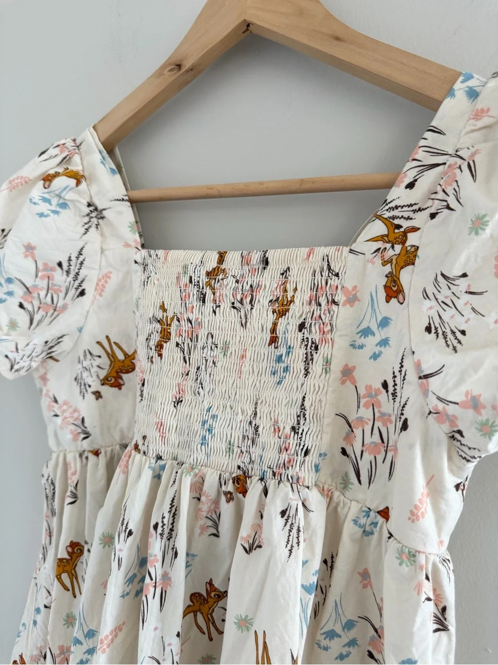 Disney Bambi Cottagecore Dress Floral Puff Sleeve Smocked Fairycore XL 14
